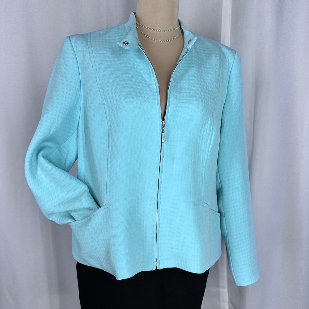Louben Light Blue Textured Zip Front Jacket Blazer Size‎ 14 Made in Canada